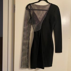 NEVER WORN Fashion Nova Glitter Mesh Bra Insert Black Bodycon dress